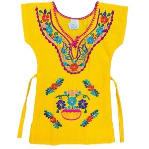 Mexican Kimono Girls Yellow Dress